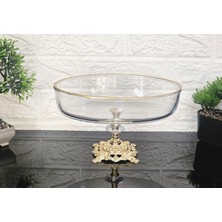 Atabey Home Paşabahçe Oval Borcam Gold Döküm Kare Ayaklı Sunumluk Gold Detaylı 26 cm