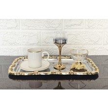 Atabey Home 6'lı Sunum Tepsisi & Baton Pasta Servisi Çelik Tepsi Döküm Gold Çerçeve 32 cm