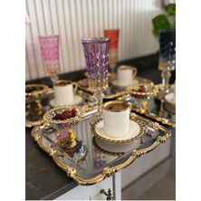 Atabey Home Collection 2 Adet Sunum Tepsisi Gül Çerçeve Gold Şerit-Gümüş Tepsi
