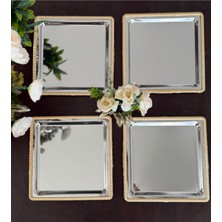 Atabey Home Collection 6 Adet Kahve & Çay & Sunum Tepsisi Gümüş Tepsi Döküm Gold Çerçeveli