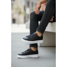 Faymaz Erkek Siyah Beyaz Kalın Tabanlı Garantili Bağcıklı Günlük Spor Ayakkabı