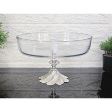 Atabey Home Paşabahçe Oval Borcam Gümüş Döküm Semerkand Yuvarlak Ayaklı Sunumluk  26 cm