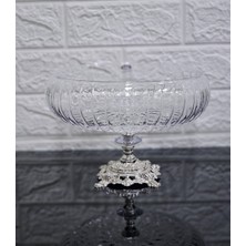Atabey Home Collection Lotus Kristal 24 cm Kare Kesme Dekor Gümüş Ayak Linea Salata Kasesi