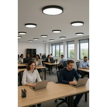 PremiumPort 24W Siyah Modern Tavana LED Avize, Buz Beyazı Işık, 30CM, Salon ve Mutfak Için