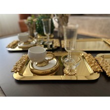 Atabey Home Collection 6 Adet Kahve & Çay & Sunum Tepsisi Uzun Gold Güllü Tepsi? 30 cm