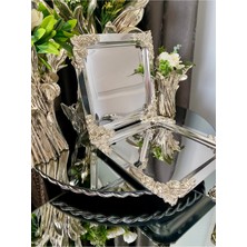 Atabey Home Collection 4 Adet Kahve & Çay & Sunum Tepsisi Metal Döküm Kare Gül Gümüş Model
