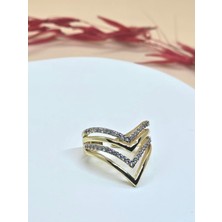 Gold Renk Minimalist Taşlı Yüzük