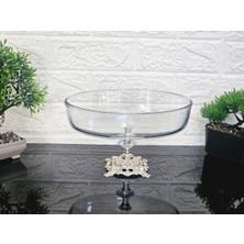 Atabey Home Paşabahçe Oval Borcam Gümüş Döküm Kare Ayaklı Sunumluk  26 cm