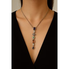 Glimz Jewelry Renkli Taşlı Şans Y Çelik Kolye