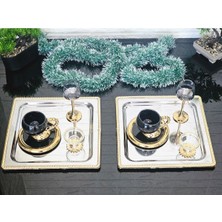 Atabey Home Collection 2 Adet Kahve & Çay & Sunum Tepsisi & Supla Deluxe Boy 27 cm Kare Çerçeveli Servis Sunum Tepsisi