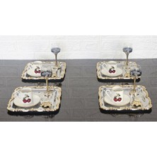 Atabey Home Collection 6 Adet Sunum Tepsisi & Kahve & Çay Tepsisi- Gümüş Tepsi Döküm Gold Gül Çerçeveli