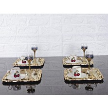 Atabey Home Collection 6 Adet Sunum Tepsisi & Kahve & Çay Tepsisi- Gold Tepsi Döküm Gold Gül Çerçeveli