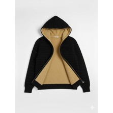 Kmk Kombin Erkek Premium Seri Içi Kürklü Kapüşonlu Sıcak Tutan Örme Hırka