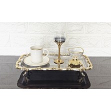 Atabey Home 2'li Ayaklı Sunum Tepsisi & Baton Pasta Servisi Çelik Tepsi Döküm Gold Çerçeve 32 cm