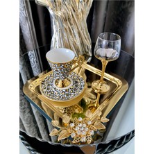 Atabey Home Collection 6'lı Kahve & Çay & Sunum Tepsisi Gold Lüx Kristalize Taşlı Model
