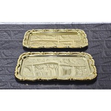 Atabey Home 2'li Full Gold Sunum Tepsisi & Baton Pasta Servisi Çelik Tepsi Döküm Çerçeveli 32 cm