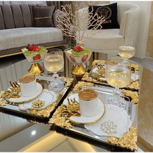 Atabey Home Collection 6'lı Kahve & Çay & Sunum Tepsisi Metal Döküm Gül Model
