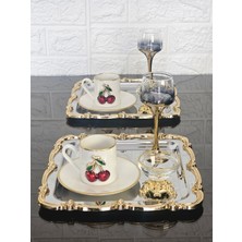 Atabey Home Collection 2 Adet Sunum Tepsisi & Kahve & Çay Tepsisi- Gümüş Tepsi Döküm Gold Gül Çerçeveli