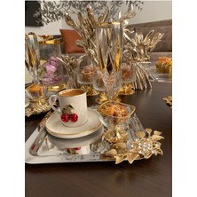 Atabey Home Collection 6'lı Kahve & Çay & Sunum Tepsisi Çelik Gümüş Tepsi Lüx Taşlı Model