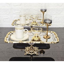 Atabey Home Collection 1 Adet Baton Gümüş Sunum Tepsisi Gold Gül Çerçeveli & Kahve & Çay Tepsisi 32CM