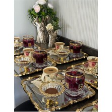 Atabey Home Collection 6 Adet Sunum Tepsisi Gül Çerçeve Gold Şerit-Gümüş Tepsi