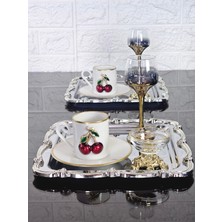 Atabey Home Collection 2 Adet Sunum Tepsisi & Kahve & Çay Tepsisi- Gümüş Tepsi Döküm Gümüş Gül Çerçeveli