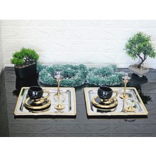 Atabey Home Collection 6 Adet Kahve & Çay & Sunum Tepsisi & Supla Deluxe Boy 27 cm Kare Çerçeveli Servis Sunum Tepsisi