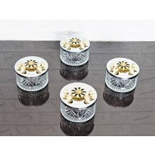 Atabey Home Collection Şekerlik 6 Adet Gümüş Kapaklı Siyah Papatya Detaylı Çerezlik & Sunumluk