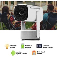 Harvox K2 Bataryalı Projeksiyon Cihazı Taşınabilir 4K Destekli 1080P Android Sistemli Projektör