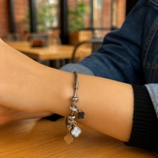 Glimz Jewelry Charm Dört Yapraklı Yonca Çelik Bileklik