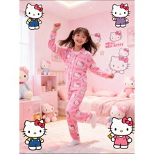 NiCe İç Giyim Hello Kitty Temalı Ince Süet Pembe Gömlek Kız Çocuk Pijama Takım Yumuşacık