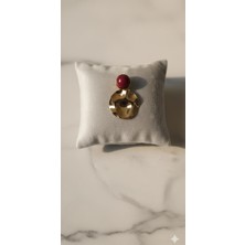Pirinç Kaplama Döve Dokulu Bej Bordo Kahverengi Taşlı Vintage Sallantılı Küpe