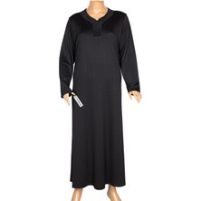 Hermevsim Hesna Kadın Sülün Büyük Beden Devore Baskılı Kuplu Siyah Elbise