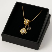 Glimz Jewelry Yağmur Bijuteri Zirkon Taşlı Sallantı Kutup Yılıdızı Çelik Kolye