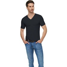 Elit Erkek Siyah 2'li Paket Likralı V Yaka Kısa Kol Fanila-Siyah-Xl