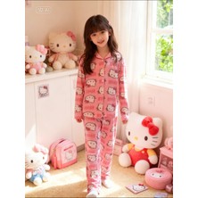NiCe İç Giyim Hello Kitty Temalı Ince Süet Pembe Gömlek Kız Çocuk Pijama Takım Yumuşacık