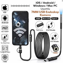 Dimute Shop USB Endoskop Kamera 7mm 1080P Hd, LED Işıklı 10M Esnek Kablo, Su Geçirmez Boroskop