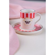 Tabak Evi Porselen Butterfly Collection Altın Yaldızlı Kahve Fincanı 85CC Kırmızı Tekli