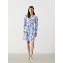 Lc Waikiki Yeni Sezon Kaçık Yaka Desenli Kadın Gömlek Elbise