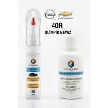 COLORGUARD Opel Chevrolet 40R Olimpik Beyaz İğneli & Fırçalı Şişe Rötuş Boyası ve Yüzey Temizleme Solüsyonu Seti