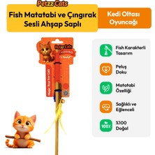 Petzzcats Fish Matatabi ve Çıngırak Sesli Ahşap Saplı Kedi Olta Oyuncağı Kırmızı 42 cm