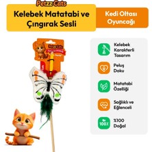 Petzzcats Kelebek Matatabi ve Çıngırak Sesli Kedi Oltası Oyuncağı Beyaz 42 cm