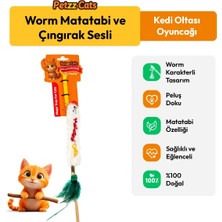 Petzzcats Worm Matatabi ve Çıngırak Sesli Kedi Oltası Oyuncağı Beyaz 42 cm