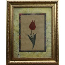 E38 El Işçiliği Kırmızı Desenli Lale Ebru Tablo 44*35 CM-6460