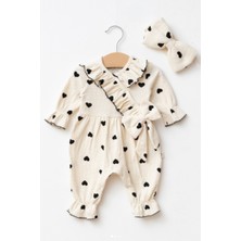 Cantoy Kız Bebek Kalp Desenli Fırfırlı Müslin Tulum Seti