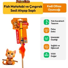 Petzzcats Fish Matatabi ve Çıngırak Sesli Ahşap Saplı Kedi Olta Oyuncağı Sarı 42 cm