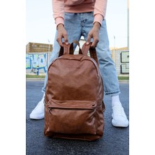 SHN CNT006 Cilt Deri Erkek Sırt Çantası Taba