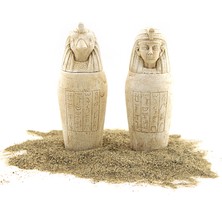 Antik Mısır 2'li Küp Seti - Firavun Horus Küp Dekorasyon Biblo Toprak Renk