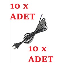 Hak Dekor Fişli Aç/kapa Tuşlu Kablo 1,5 Metre Abajur Kablosu 10 Adet Siyah