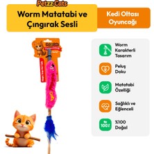 Petzzcats Worm Matatabi ve Çıngırak Sesli Kedi Oltası Oyuncağı Pembe 42 cm
